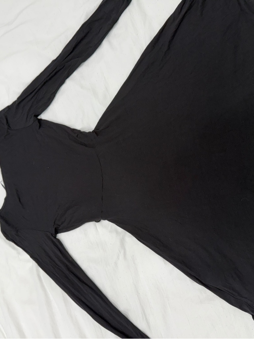 Divided Black Long-Sleeve Wrap Dress with Tie Waist - Picture 4 of 4